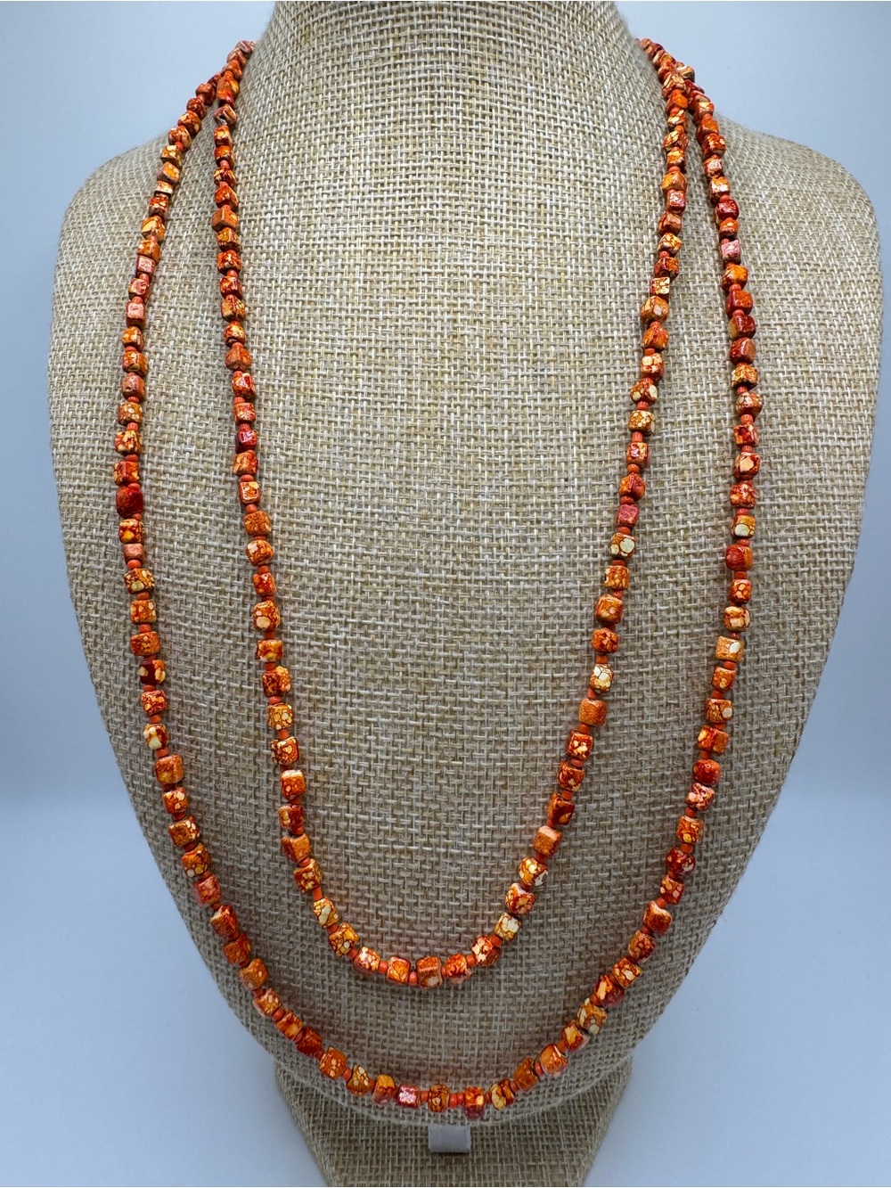 Hand Crafted Orange Beaded Layered Necklace - Continuous Design